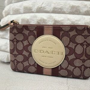 Coach Maroon and Beige Signature Wristlet